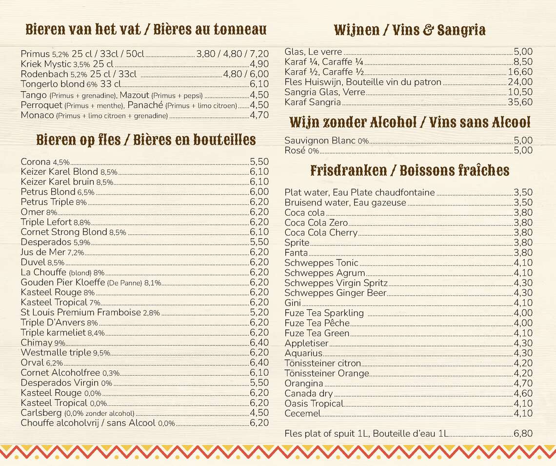 menu-Saloon (gesleept) -  - Menu